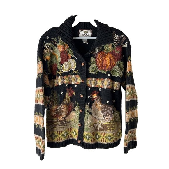 VTG 90s Chickens Farm Orchard Knit Cardigan Sweater - Picture 1 of 8